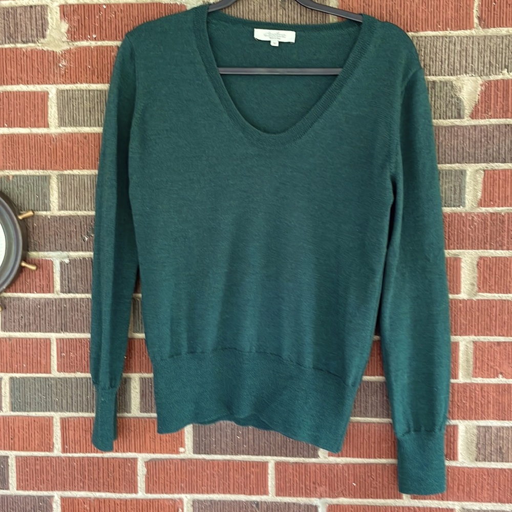 Dark green merino wool v neck sweater